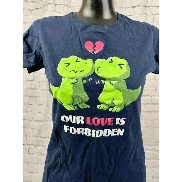 Dinosaur Love T Shirt Short Sleeve MEDIUM Tee Turtle Women's Dark Blue - Picture 4 of 10